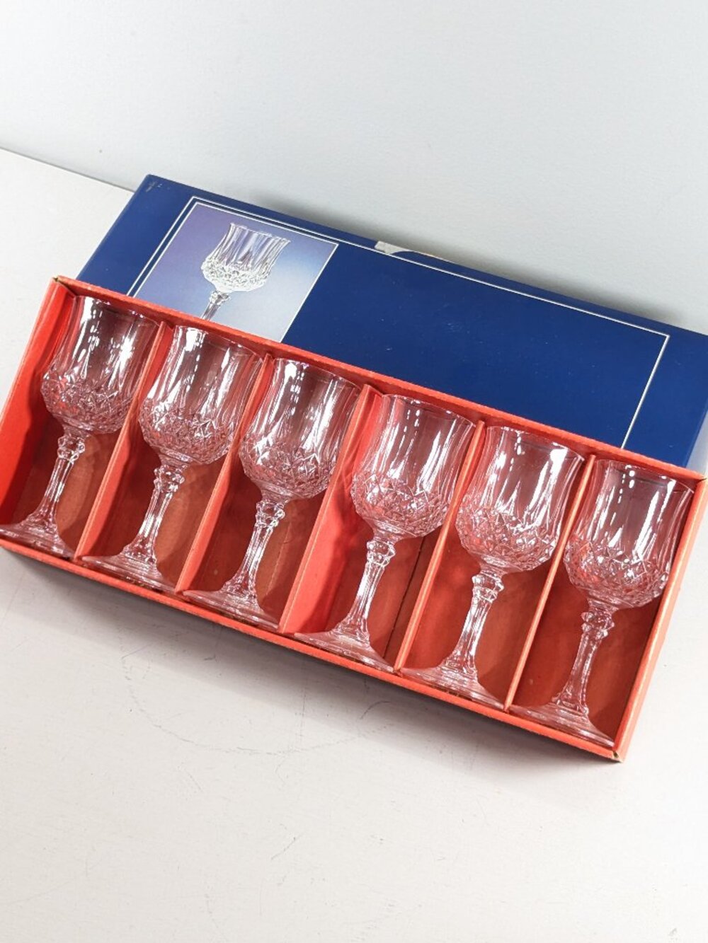 Cristal D´Arques set of 6 Longchamps 6cl cordial glasses, schnapps dessert wine